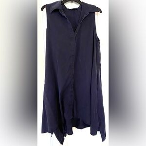 Sharagano Navy Blue Sleeveless Button down midi.  Asymmetrical flowy size 12 EC